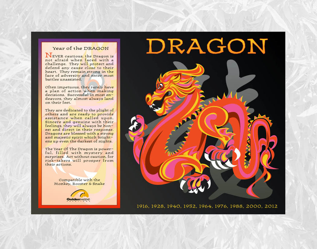 DRAGON Year of the Dragon Individual Poster Birth Years: 1928, 40, 52, 64, 76, 88, 00, 12, 2024