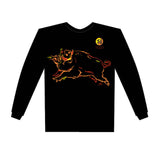 Year of the BOAR (Pig), Neon-NRG Long Sleeve Black T-Shirt, Born: 47, 59, 71, 83, 95, 07, 2019 FREE GREETING CARD W/ORDER
