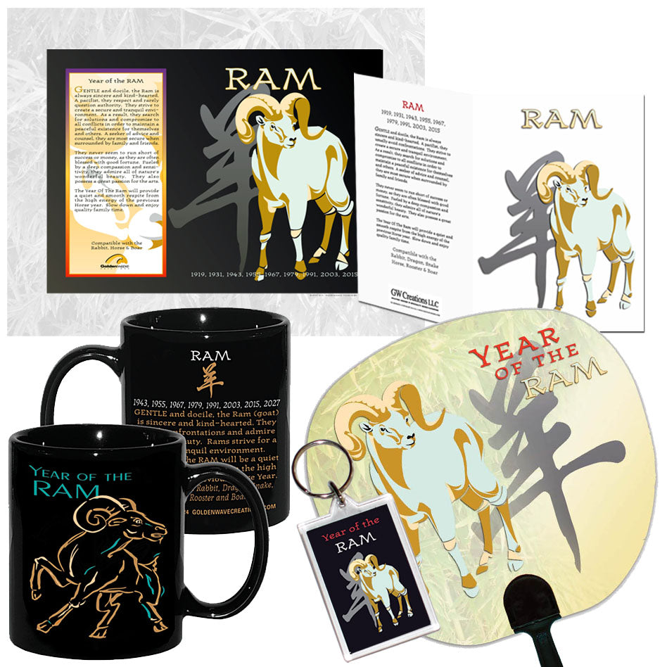 Year of the RAM (goat) Asian Chinese Oriental Zodiac Chinese Lunar New Year 6 pc. COMBO GIFT SET