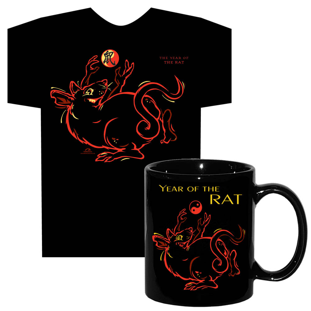 Asian Oriental Chinese Zodiac Animal Sign T-SHIRT AND COFFEE MUG GIFT SET with Greeting Card