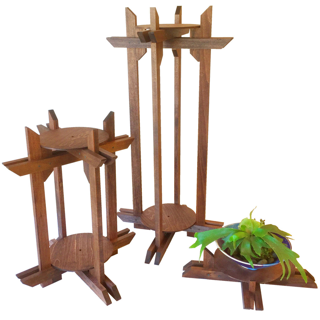 Wood Plant Stand Set of Three Sizes "Tranquility Stand" Dual platforms for Plants, Terrariums and Aquarium Bowls