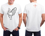 Year of the Rooster, Chinese Chicken Year, Hi-NRG White T-shirt Birth Years 1933, 45, 57, 69, 81, 93, 05, 2017 FREE GREETING CARD W/ORDER