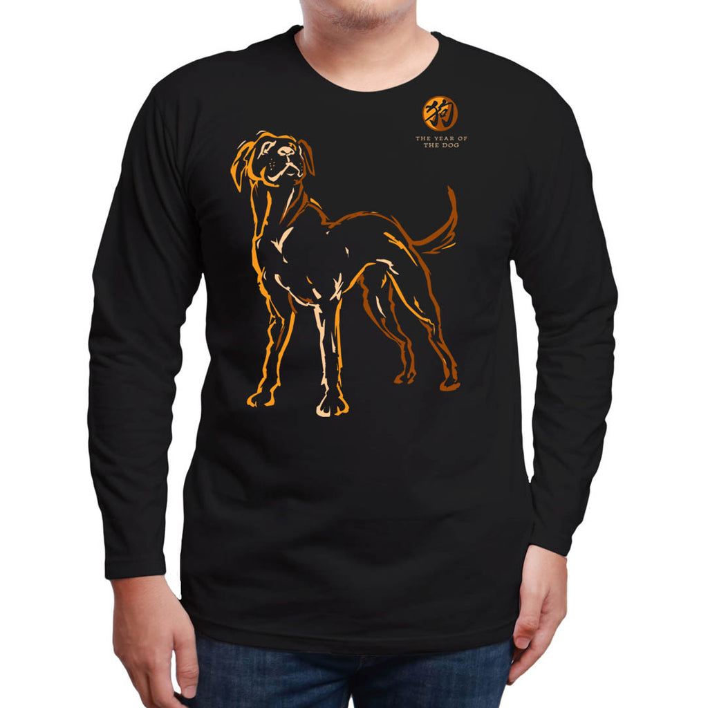 Year of the DOG, Neon-NRG Long Sleeve Black T-Shirt, Born: 1934, 46, 58, 70, 82, 94, 06, 2018 FREE GREETING CARD W/ORDER