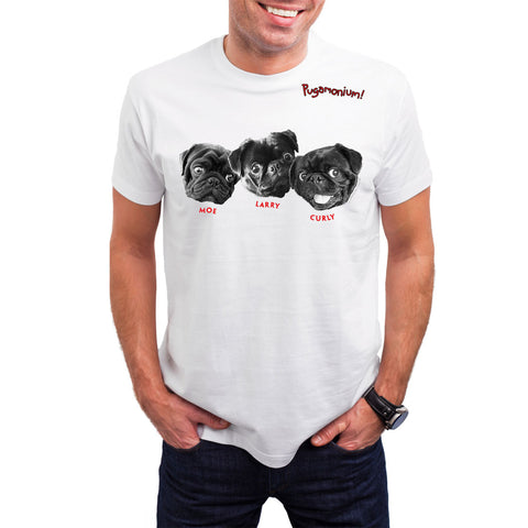 The Pug Shirt, Moe Larry Curly Pug T-Shirt Funny spoof on the Three Stooges,