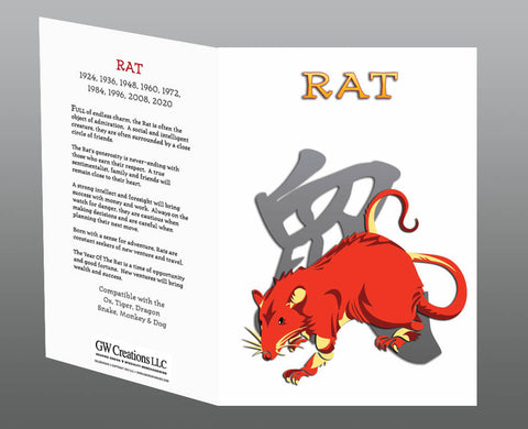 Year of the Rat, Greeting Cards (2pk or 12pk) Birth Years: 1936, 48, 60, 72, 84, 96, 08, 20, 2032