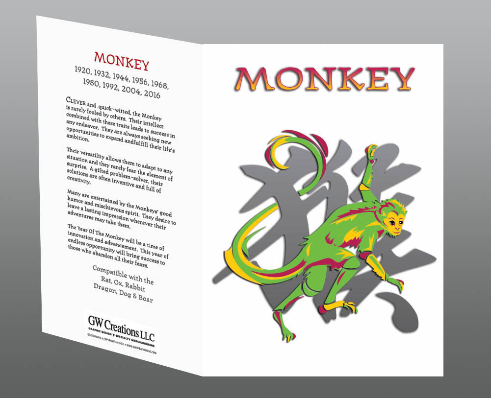 Year of the Monkey Greeting Cards (2pk or 12pk) Birth Years: 1944, 56, 68, 80, 92, 04, 16, 2028