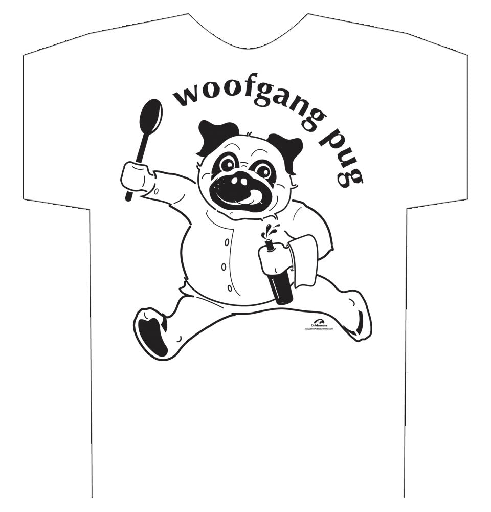 Pug Shirt, Woofgang Pug, Funny Pug T-shirt comes in White or gray 100% pre-shrunk "Softstyle"cotton.