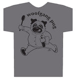 Pug Shirt, Woofgang Pug, Funny Pug T-shirt comes in White or gray 100% pre-shrunk "Softstyle"cotton.
