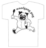 Pug Shirt, Woofgang Pug, Funny Pug T-shirt comes in White or gray 100% pre-shrunk "Softstyle"cotton.
