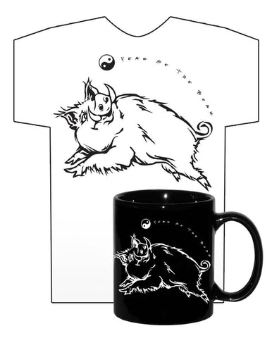 Year of the BOAR (Pig) Hi-NRG White shirt COMBO T-SHIRT & COFFEE MUG
