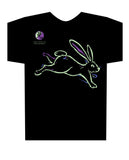 Year of the RABBIT, Asian Oriental Zodiac Neon-NRG Black T-Shirt, Born: 1939, 51, 63, 75, 87, 99, 11, 2023 + FREE RABBIT GIFT CARD