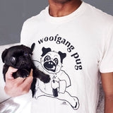 Pug Shirt, Woofgang Pug, Funny Pug T-shirt comes in White or gray 100% pre-shrunk "Softstyle"cotton.