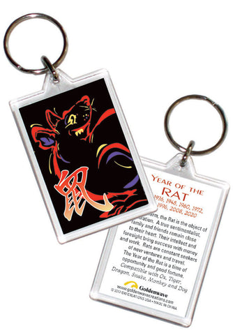Year of the Rat, Asian Oriental Chinese 2 pk Keyrings Birth Years: 1936, 48, 60, 72, 84, 96, 08, 2020